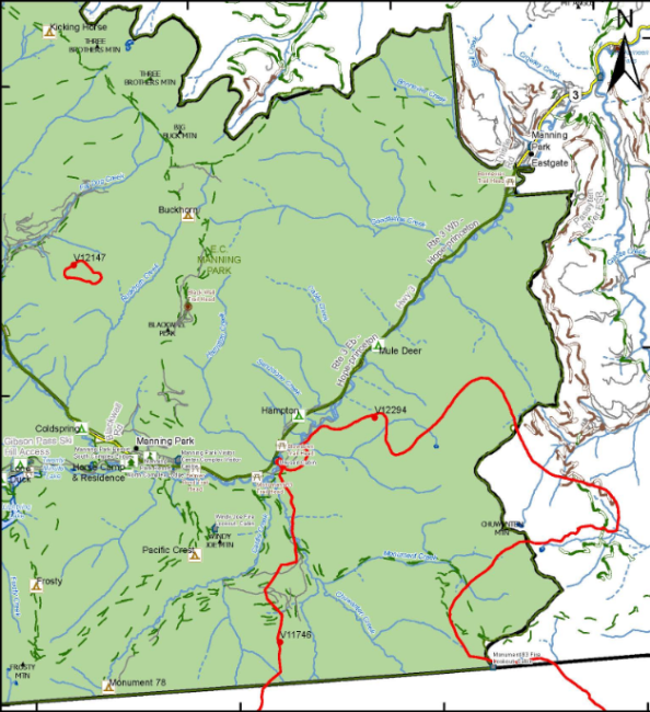 <who> Photo Credit: BCWS </who> Map showing the perimeter of the Heather Lake wildfire.