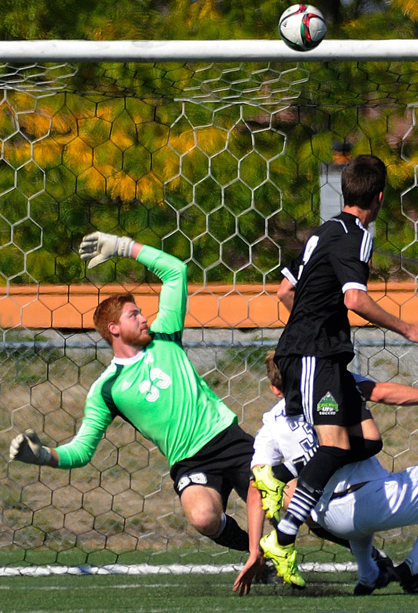 <who> Photo Credit: Lorne White/KelownaNow </who>UBCO goalkeeper Tait (Christopher) Cuthill anchored one of Canada West's top-ranked defences last season.