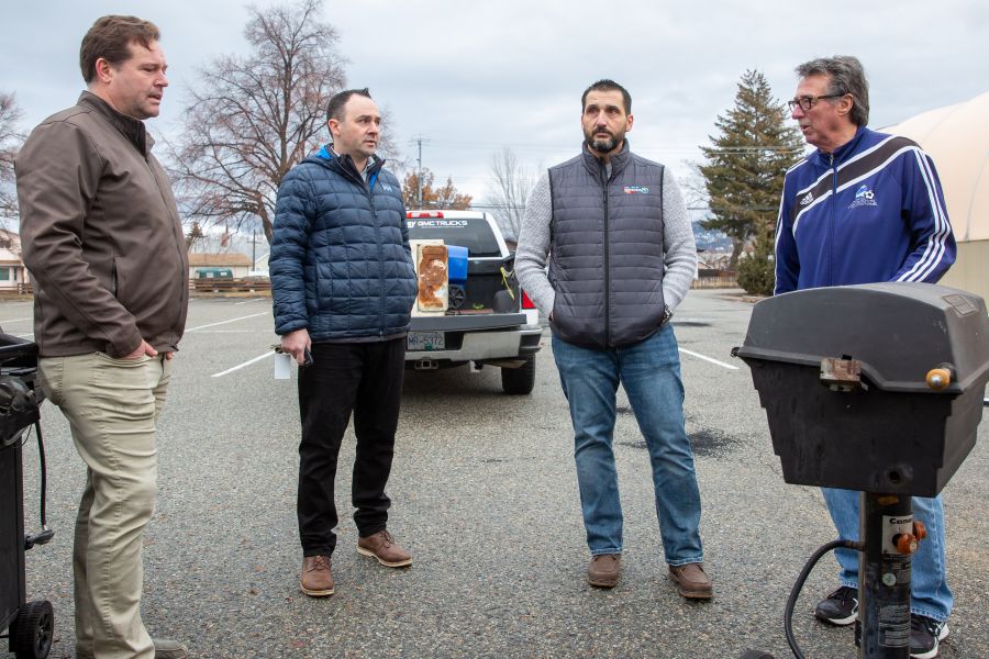 <who>Photo Credit: NowMedia/Gord Goble</who> PFC vice-chair Mike Strain, City of Penticton's Anthony Haddad and Anthony Policicchio, Pat Conway during final clubhouse clearout