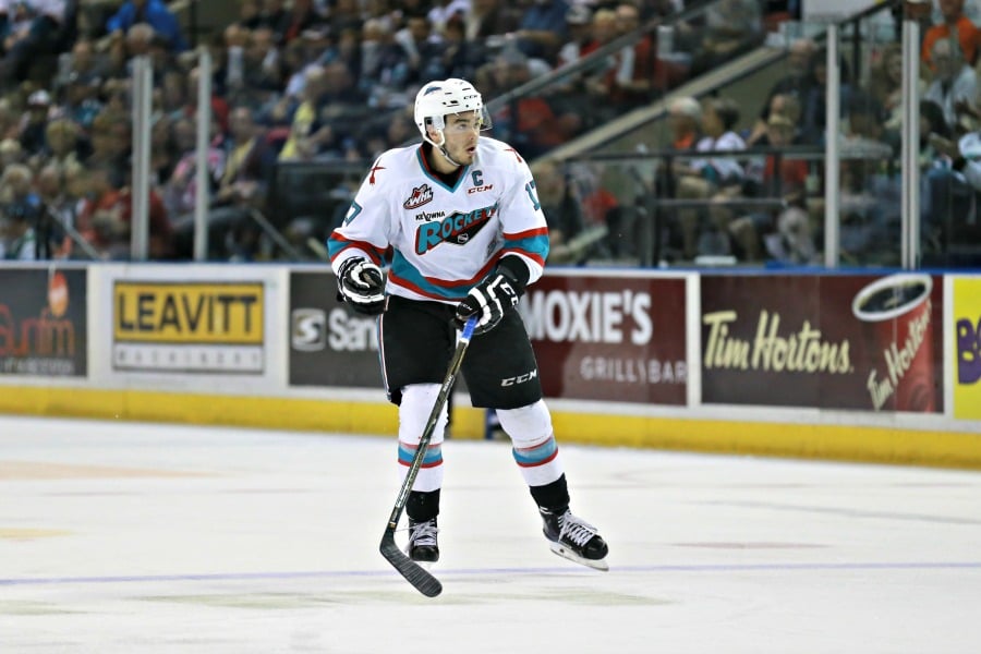 <who>Photo Credit: KelownaNow</who>Captain Rodney Southam was a wrecking ball out on the ice, throwing hits on any Royals player that crossed his path. 