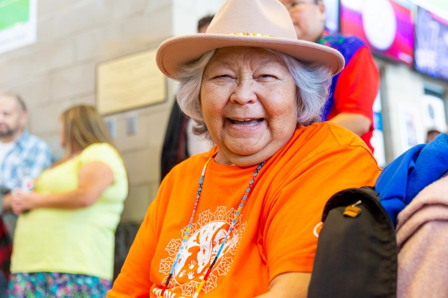 <who>Photo Credit: NowMedia/Gord Goble</who> "Grandma" Grace Greyeyes at the 2023 Pow Wow Between the Lakes announcement