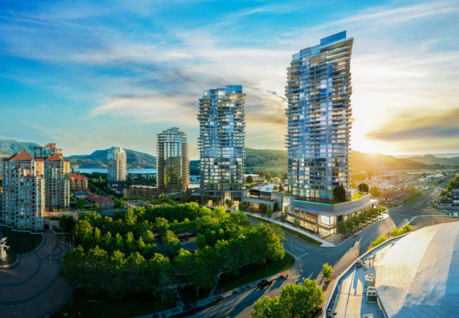 </who>There's a concentration of highrises along Sunset Drive in Kelowna's north downtown, including the Dolphins, Lagoons and Pointe series of 16-storey condominiums, left, the 26-storey Skye, 21-storey 1151 Sunset, the under-construction 28-storey One Water West and the nearly-complete, 36-storey One Water East.