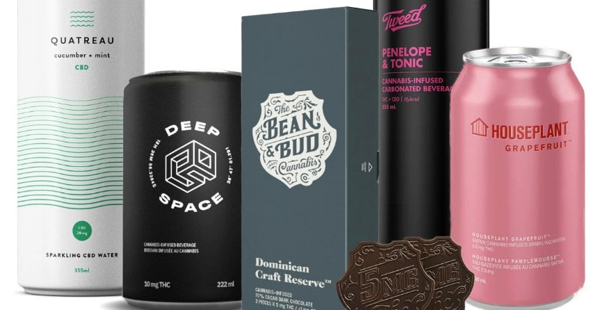 A series of ingestible cannabis products that are now available in Canada.