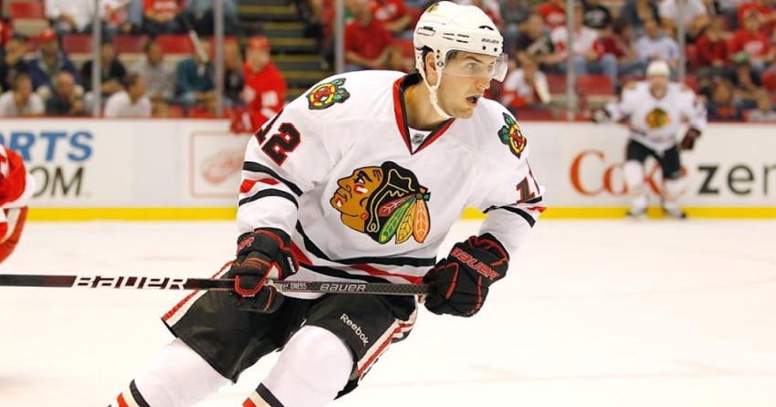 <who>Photo Credit: NHL.com</who>Kyle Beach during a pre-season game with the Chicago Blackhawks.
