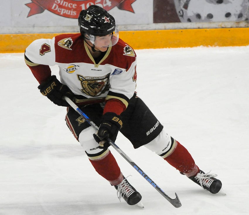 <who>Photo Credit: Lorne White/KelownaNow </who>Michael Lombardi's fourth goal of the season gave the Warriors a 3-1 lead early in the second period.