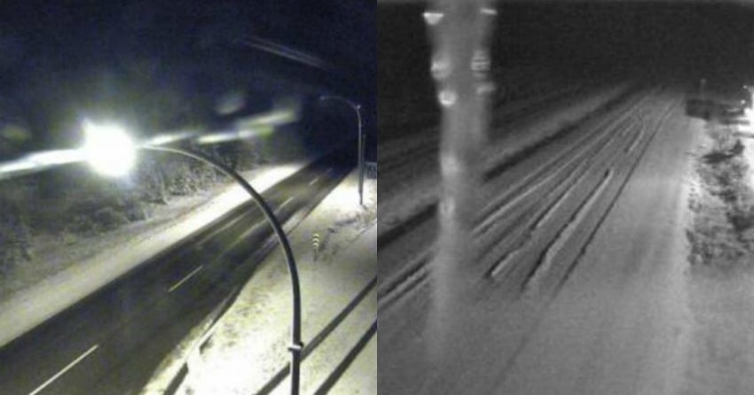<who>Photo Credit: DriveBC</who>Conditions on the Coquihalla (L) and the Connector as of 6:10 am.
