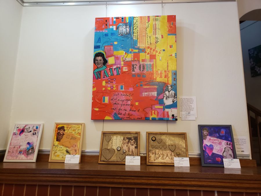 <who> Photo Credit: NowMedia </who> Deb Tougas has some of paintings on display at Leir House Gallery. Her Love letter exhibit is now available to view online.