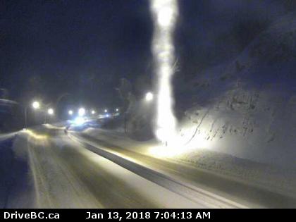 <who> BC Highway Cams </who> Coquihalla SUmmit, Hwy 5, 7 km north of Zopkios Brake Check. Taken at 7:04 a.m., Jan. 13.