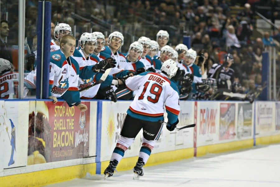 <who>Photo Credit: KelownaNow</who>Dillon Dube added two goals to his tally of 15 this season on Saturday.
