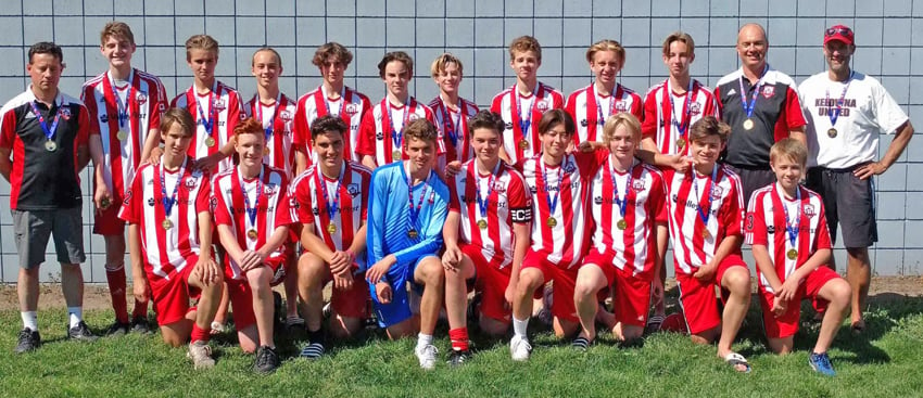 <who>Photo Credit: Contributed </who> Two lopsided TOYSL playoff victories over the Kamloops Blaze on the weekend earned the Kelowna United U16 boys a berth at the BC Soccer Provincial B Cup tournament in Burnaby next month. Members of the United team are, from left, front: Kale Mistal, Noah Kroeker, Brennan Martin, Eric Dueck, Jaden Lohn, Kai Hagen, Nate Gilbert, Nicholas Haydu and Darion Luckin. Back: Chuck McEwan (assistant coach), Lee Arnesen, Brett Martin, Wesley Turcot, Micah Dryden, Zack MacInnes, Josh Clancy, Cole McEwan, Ethan Kersche, Austin King, Otto Lohn (head coach) and Scott Martin (assistant coach).