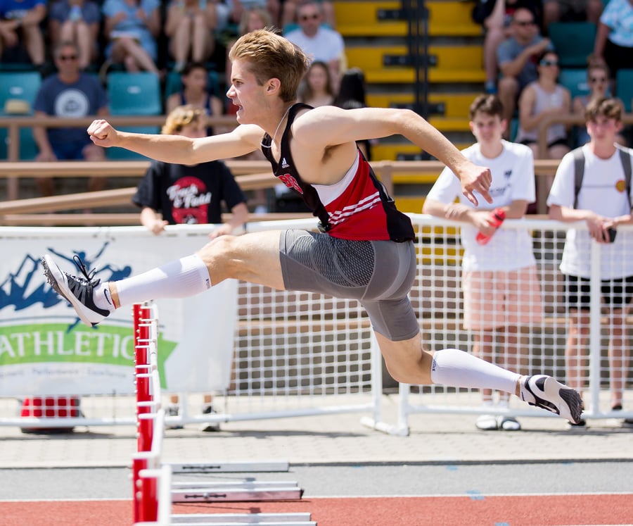 <who>Photo Credit: Candid Apple Photography </who>Noah Russell of the Mt. Boucherie Bears won the senior 400-metre championship and was selected as the most inspirational athlete at the provincial meet.