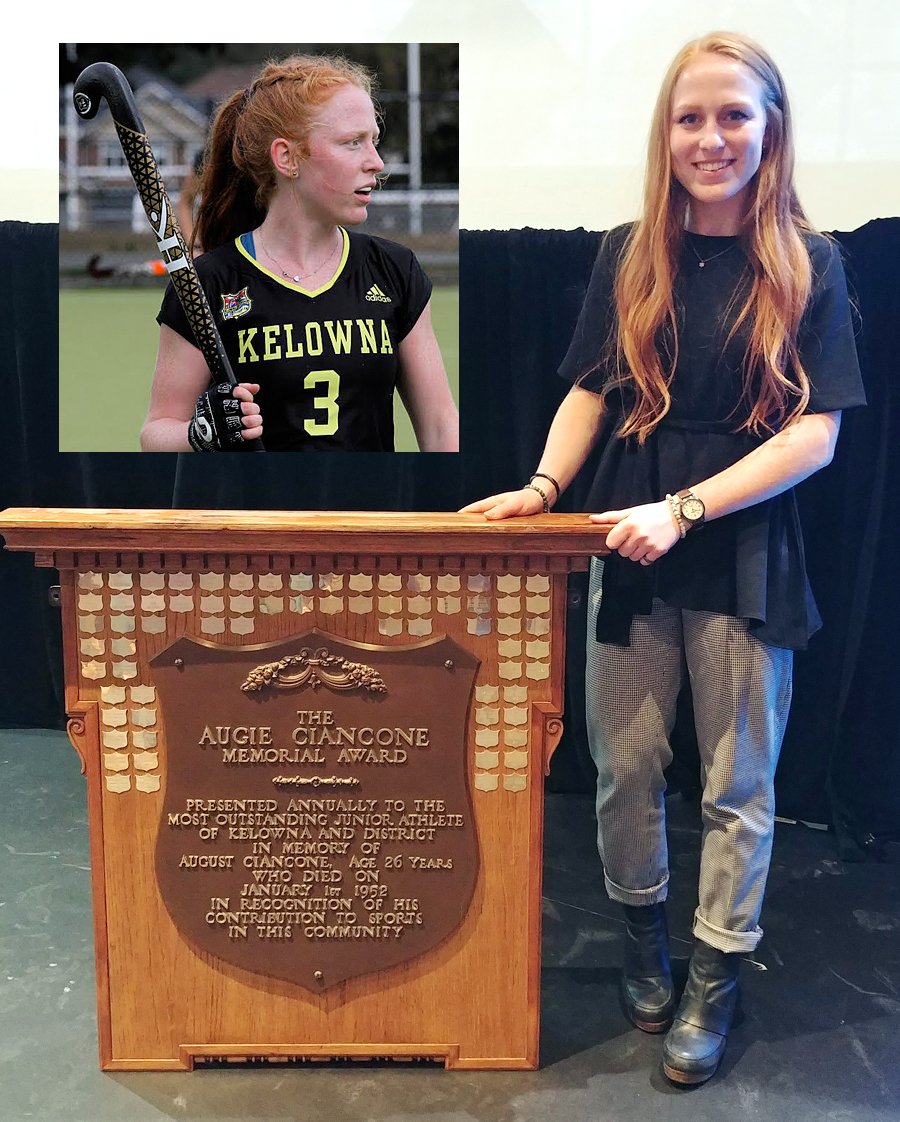 <who>Photo Credit: Contributed </who>McKinney was presented with the 2018 Augie Ciancone Memorial Award as the top female athlete in the Central Okanagan.