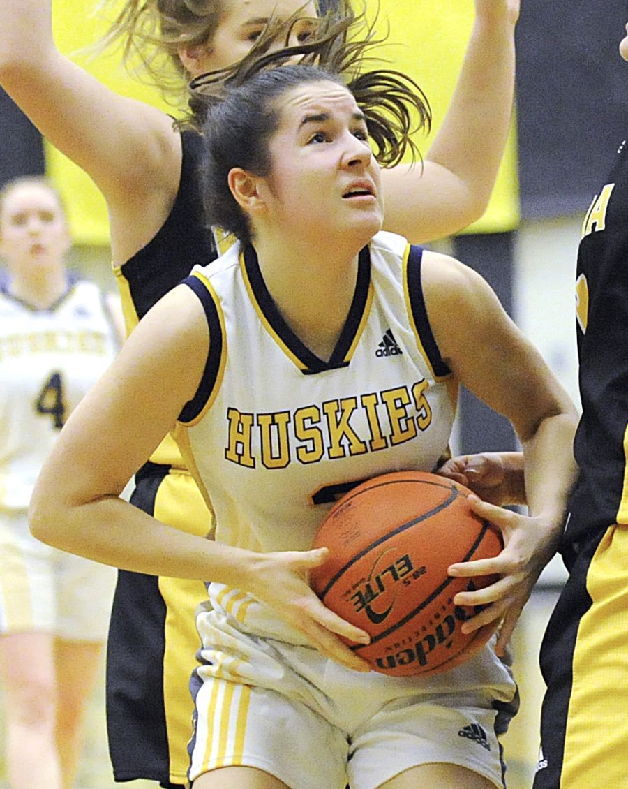 <who>Photo Credit: Lorne White/KelownaNow </who>Melaina Corrado has been a general at point guard for the surging OKM Huskies.