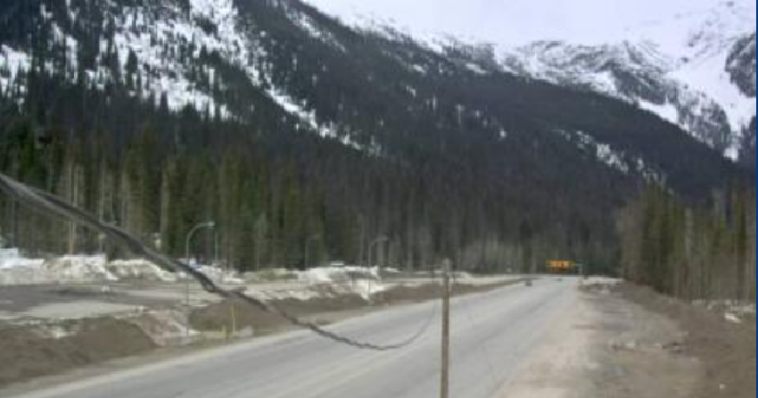<who> Photo Credit: DriveBC </who> Hwy 1, Rogers Pass in Glacier National Park, 72 km east of Revelstoke, looking east.