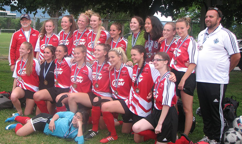 <who>Photo Credit: Contributed</who>The Rutland A & W Flames edged the Westside United in the championship game to capture the COYSA U18 girls soccer title recently. Members of the winning team, coached by Lee Ewan and Bruce Corrie, are Alex Valcourt, Morgan Ewen ,Georgina Mooney, Jasmine Koutsantonis, Alexa Steele, Hayley Brown, Meghan Hobson, Madeleine Ruse. Breann Pearson, Madison Miles, Danielle Blacklaws, Josie Stutters, Sarah Bingham, Zoe Bown, Sydney Hillier, Carley Lowen, Courtney Blacklaws and Vikki Lowe. 