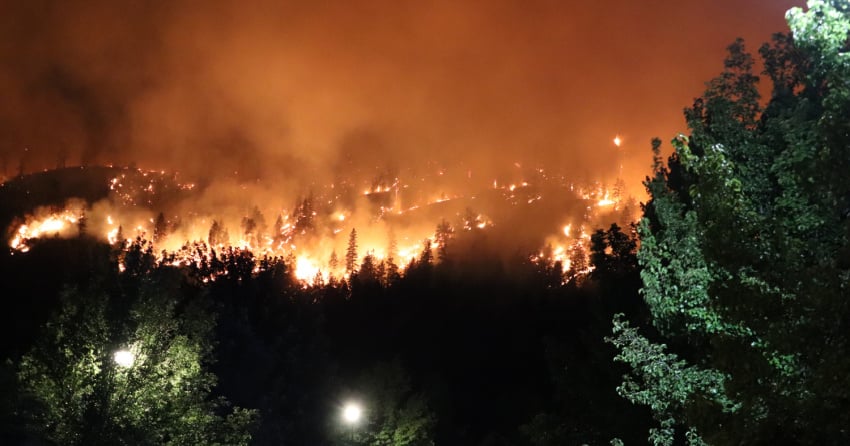 <who> Photo Credit: NowMedia/Corvin Vaski </who> A view of the Walroy Lake wildfire when is began to spread into the Wilden area Thursday night. Heavy smoke on Saturday and Sunday is impacting new visibility on this wildfire.