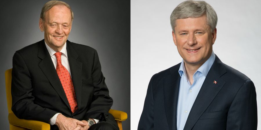 <who>Photos contributed</who>Right honourable Jean Chrétien, Right honourable Stephen Harper