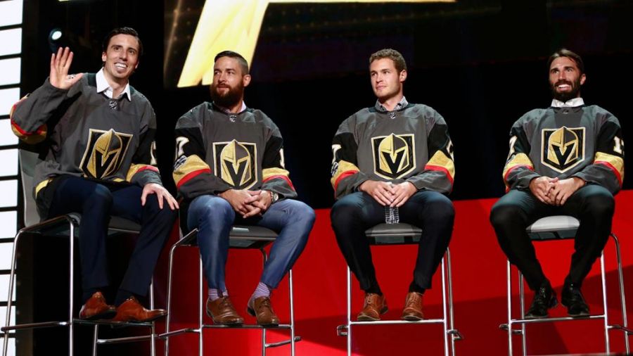 <who>Photo Credit: NHL.com</who>Marc-Andre Fleury, Deryk Engelland, Brayden McNabb and Jason Garrison were all on hand to meet the Vegas fans.