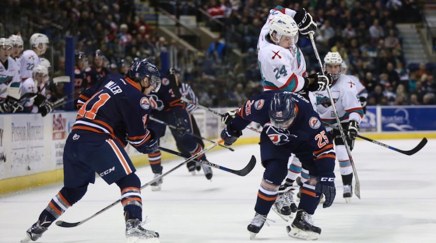Tyson Baillie gets some air, He was named the game's third star. Photo credit KelownaNow.com 