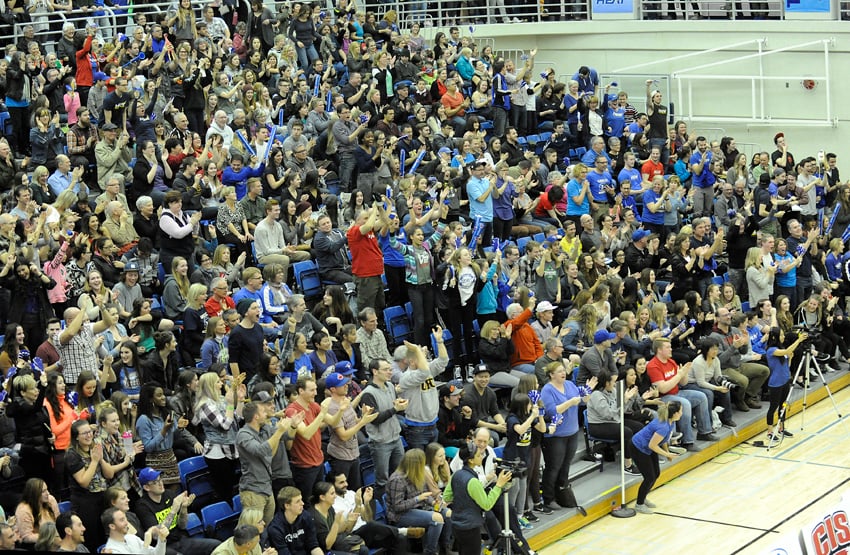 <who>Photo Credit: Lorne White/KelownaNow.com </who>A standing-room-only crowd at UBCO on Friday saw a pair of come-from-behind Final Four semifinal matches.