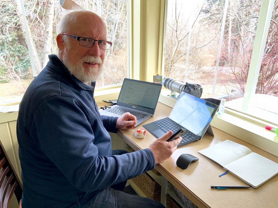 <who>Photo Credit: Richard Cannings</who> Richard Cannings in his home office