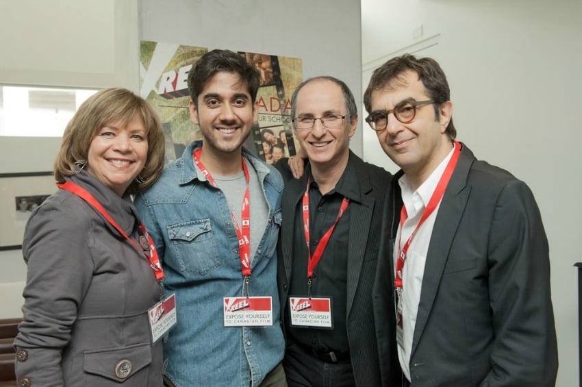 <who> Reel Canada </who> Reel Canada artistic director, Sharon Corder, actor Vinay Virmani, executive director Jack Blum, and board member Atom Egoyan ( Left to Right).