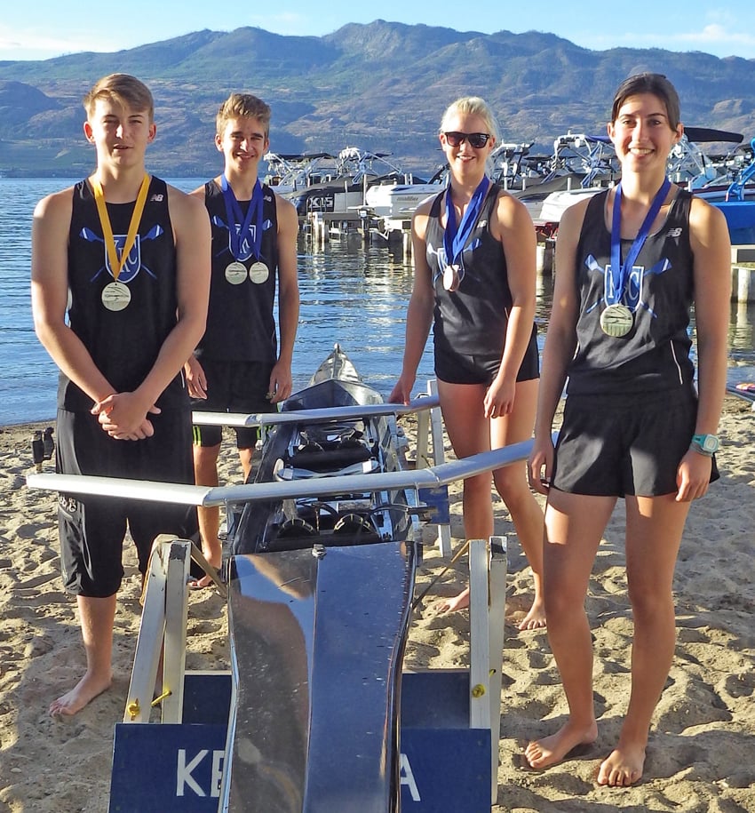 <who>Photo Credit: Contributed </who>Winning Kelowna Rowing Club members, from left: Ethan Frigon, Bryce Manders, Nicole Samuelson and Jocelyn Carmichael. 