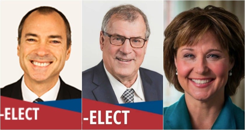 <who> BC Liberals </who> (from left to right) Norm Letnick, Steve Thomson, Christy Clark 