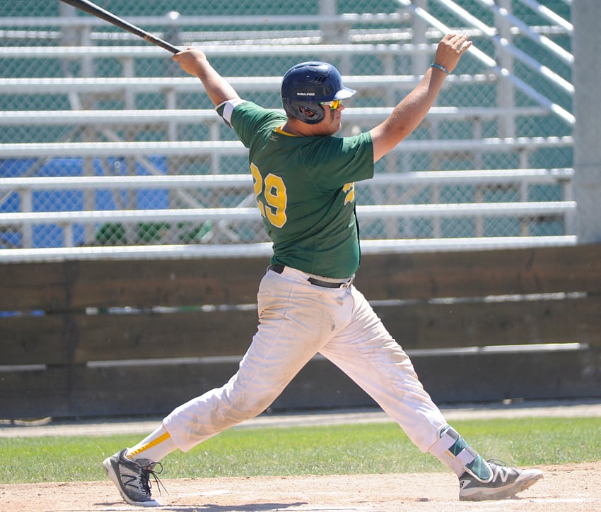 <who>Photo Credit: Lorne White/KelownaNow </who>Alex Wright hit his league-leading fifth home run in the Sunday's finale at Elks.