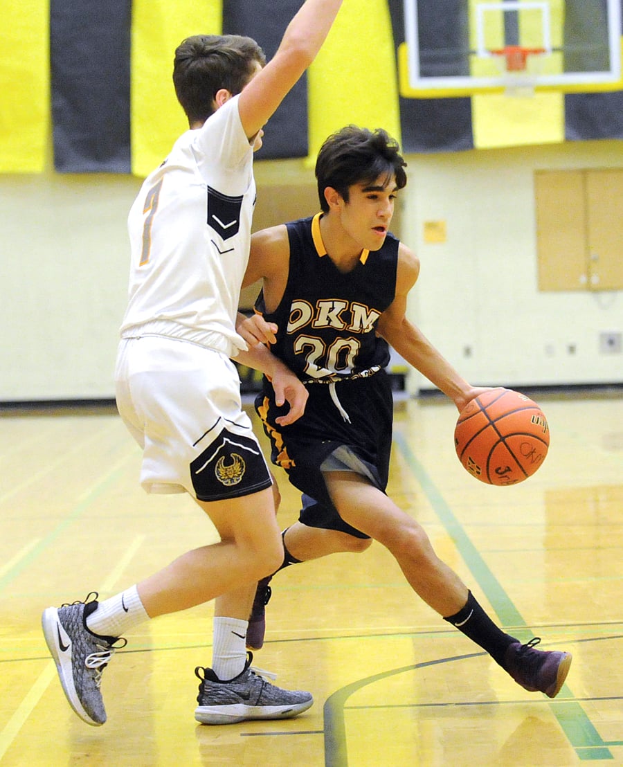 <who>Photo Credit: Lorne White/KelownaNow </who>OKM's Brandon Nemes scored 14 points in the championship game against the KSS Owls.