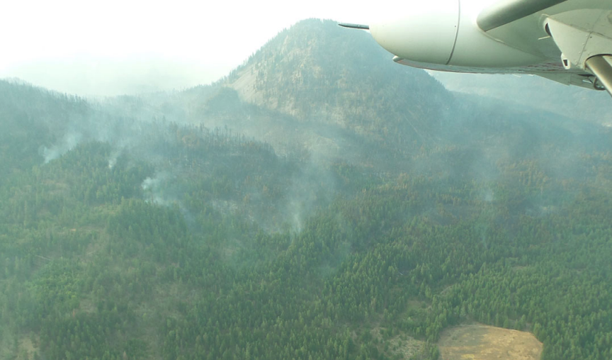 <who> Photo credit: BCWS </who> The fire at Naswhito Creek on Monday.