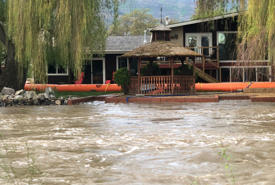 Mission Creek near its peak at the Lakeshore bridge on May 10, 2018.