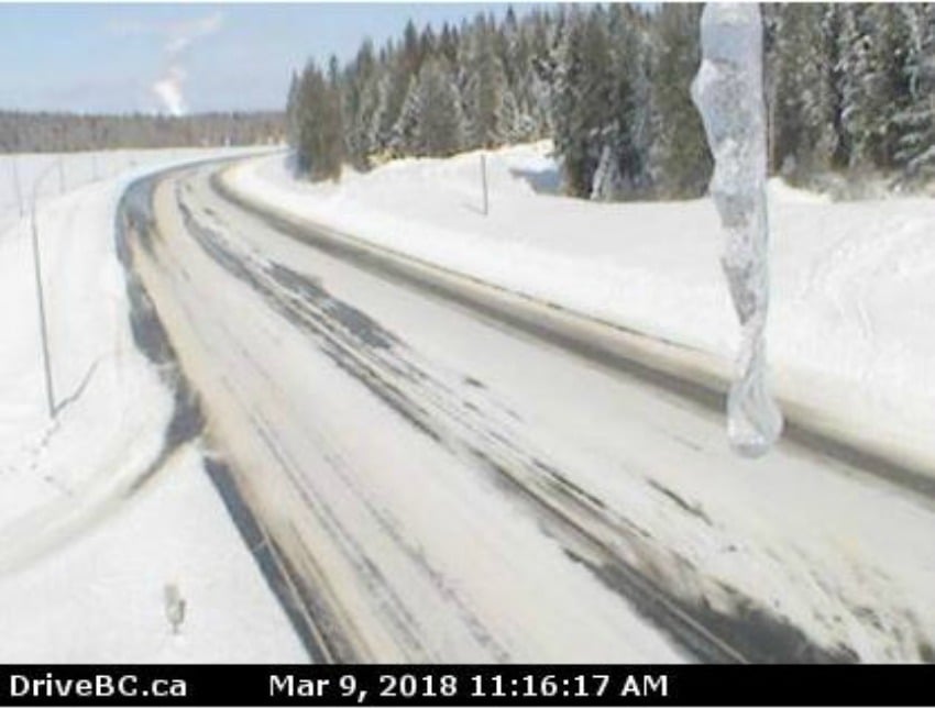 Hwy 97, at Sales Rd, about 10 km south of Quesnel, looking north.