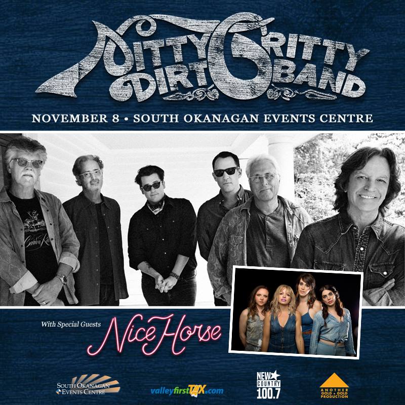 <who>Photo Credit: Facebook Nitty Gritty Dirt Band </who>Iconic American roots rock legends The Nitty Gritty Dirt Band will perform tonight (Thursday) at the SOEC in Penticton. The band was formed in 1966 and are considered pioneers in the country-rock and Americana roots rock movement.