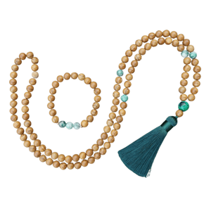 Collana + Bracciale: legno fossile, giada, lapislazzuli