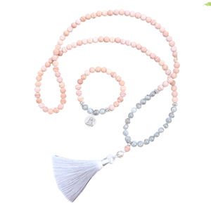 Collana + Bracciale: Labradorite e pietre rosa opache