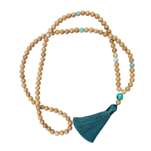 Collana in legno fossile, giada, lapislazzuli