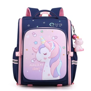 Simpatico zainetto unicorno impermeabile per la scuola materna, blu navy