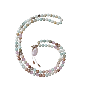 Collana in pietra solare, quarzo rosa e amazzonite