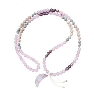 Collana con pietra solare, quarzo rosa, labradorite e ametista