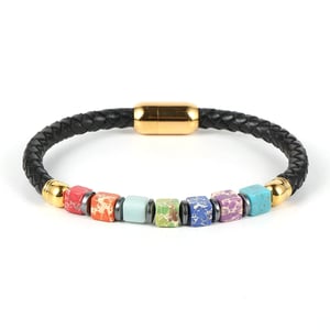 Bracciale in pelle con 7 chakra ed ematite