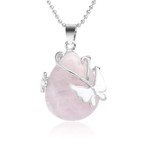 Ciondolo a forma di farfalla in quarzo rosa