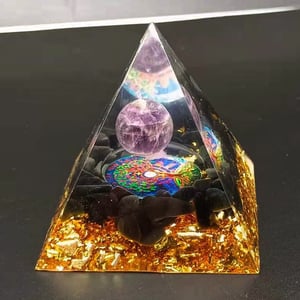 Orgonite Piramide di ossidiana e ametista Albero della Vita 6 cm