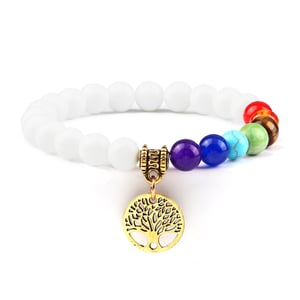 Bracciale dell'Albero della Vita 7 Chakra in quarzo bianco