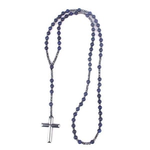 Collana con croce di ematite e rosario di lapislazzuli