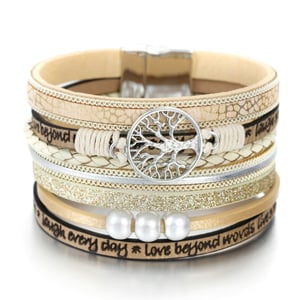Bracciale boemo in pelle con albero della vita