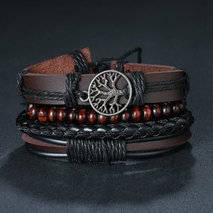 Bracciale in pelle marrone Albero della vita