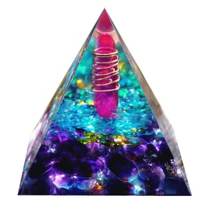 Orgonite piramidale di ametista e quarzo blu 6 cm