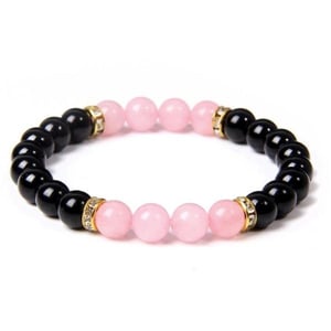 Bracciale in quarzo rosa e onice nera.