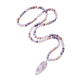 Collana di rodonite, quarzo rosa e ametista